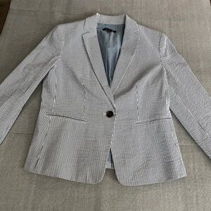 [6]Ann Taylor Navy and White Striped Cotton Blend Light Blazer
